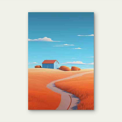 Field Path to Blue Barn 60x90cm Metal Print Ready to Hang