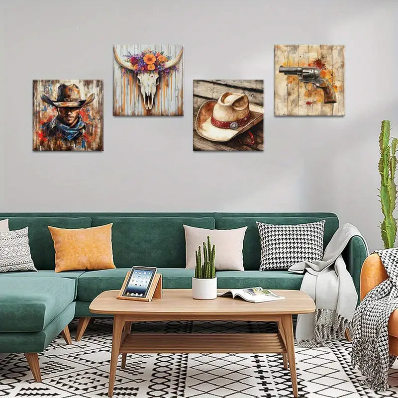 4pcs Western Style Decorative  Wall Art Canvas Framed