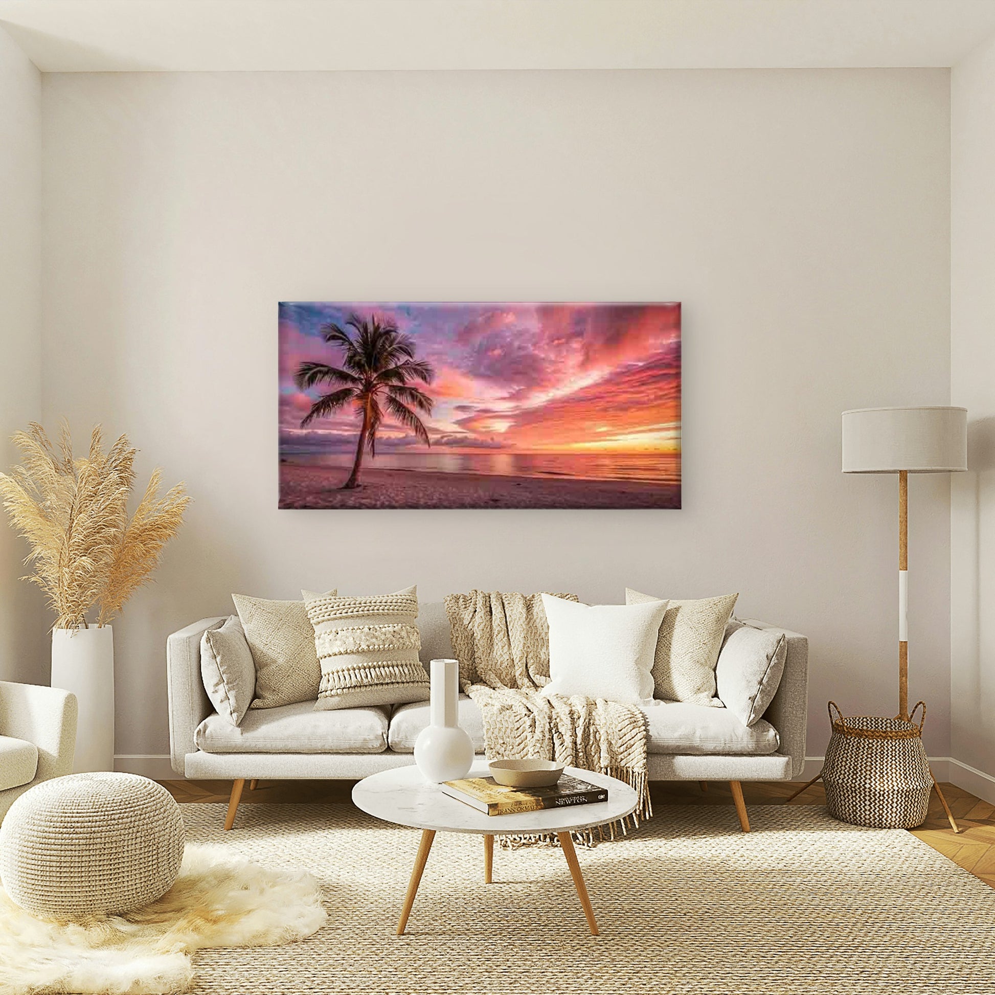 Tropical Beach Sunset Palm Tree Wall Art Canvas Office Home Room Framed 120x60cm - Bella Home Decor