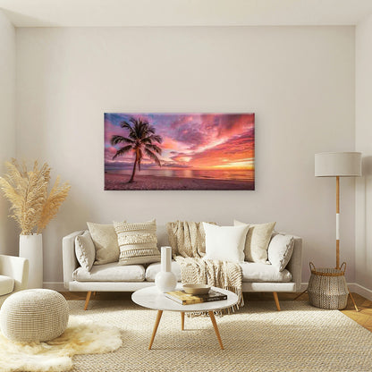 Tropical Beach Sunset Palm Tree Wall Art Canvas Office Home Room Framed 120x60cm - Bella Home Decor