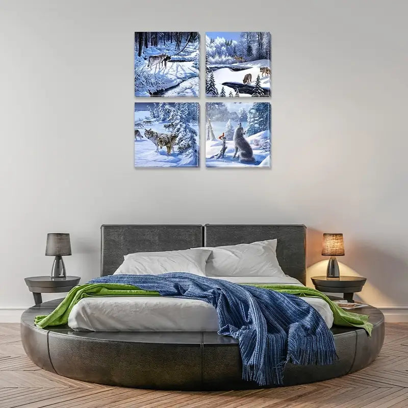 4pcs Tranquil Winter Land Wall Art Canvas Framed - Bella Home Decor