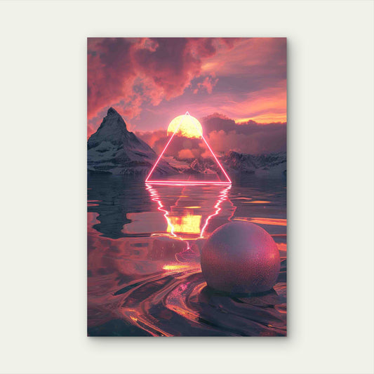 Dreamlike Landscape Neon Triangle Reflective Ball 60x90cm Metal Print Ready to Hang