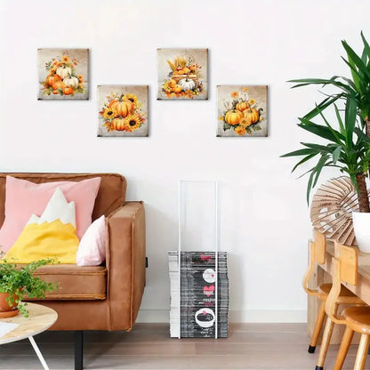 4pcs  Pumpkin & Rustic Sunflower Pictures  Wall Art Canvas Framed - Bella Home Decor