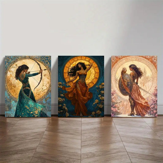 3pcs The Moon Goddess Artemis – Greek Mythology Wo Metal Print Ready to Hang Art