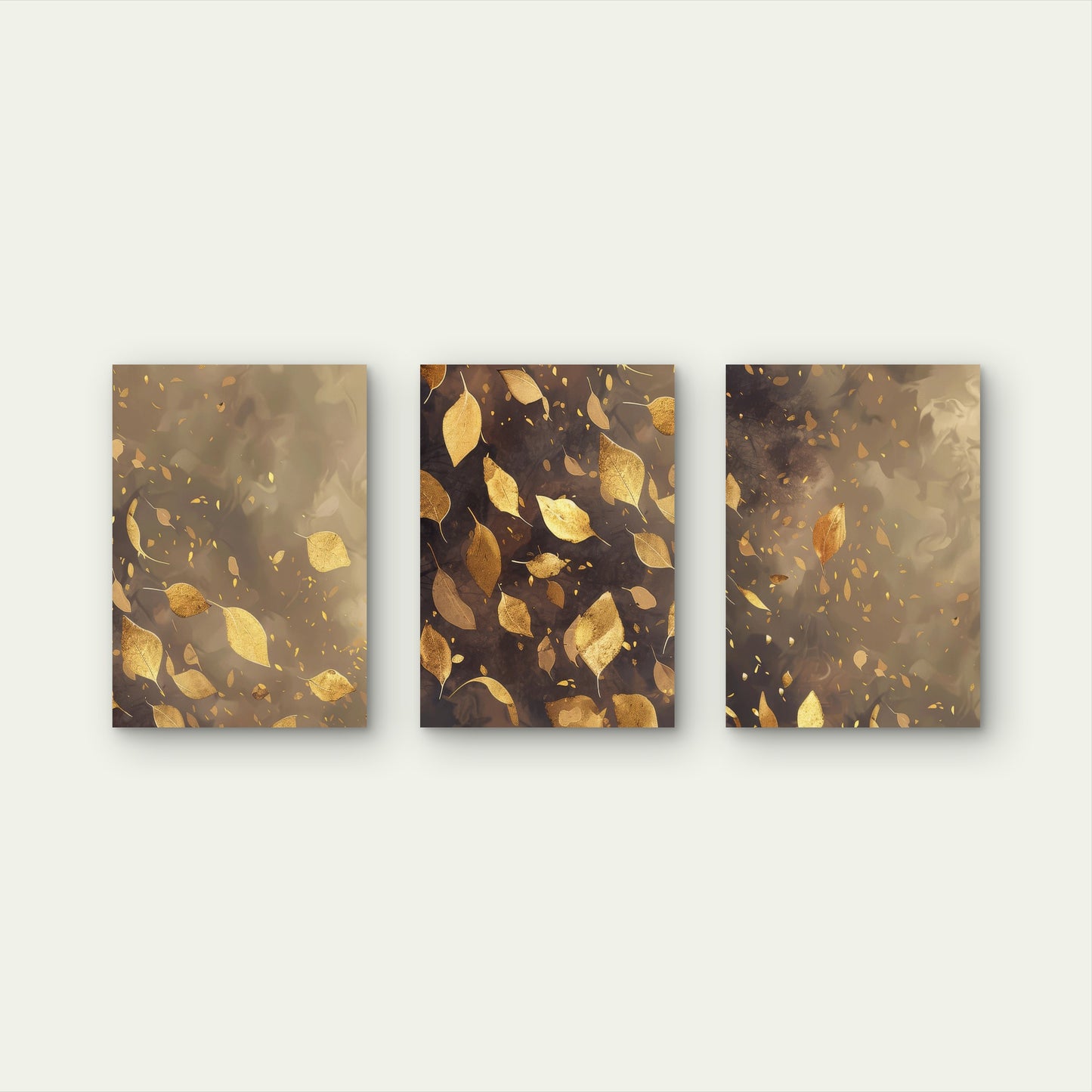 3pcs Gold Falling Leaves Autumn Brown    Wall Art Set Canvas Framed 50x70cm - High Quality Print 100% Australian Made Wall Canvas Ready to Hang