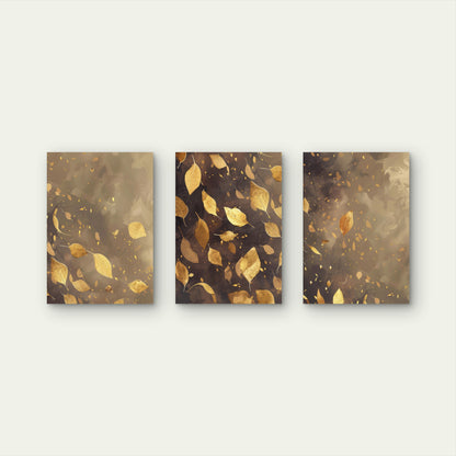 3pcs Gold Falling Leaves Autumn Brown    Wall Art Set Canvas Framed 50x70cm - High Quality Print 100% Australian Made Wall Canvas Ready to Hang