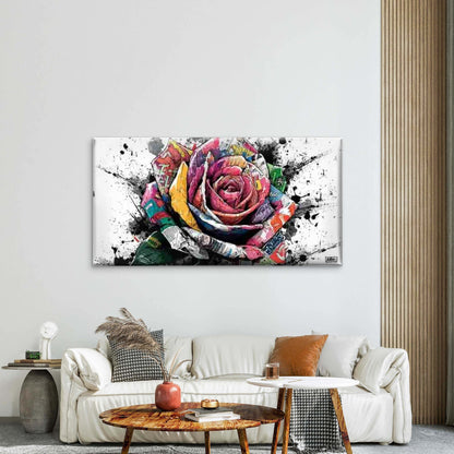 Rose Crafted from Comic Book Wall Art Canvas Office Home Room Framed 120x60cm