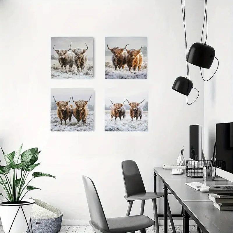 4pcs Grass Poster Modern Elegant   Wall Art Canvas Framed
