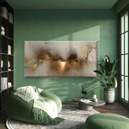 Abstract Golden Feather Wall Art Canvas Office Home Room Framed 120x60cm - Bella Home Decor