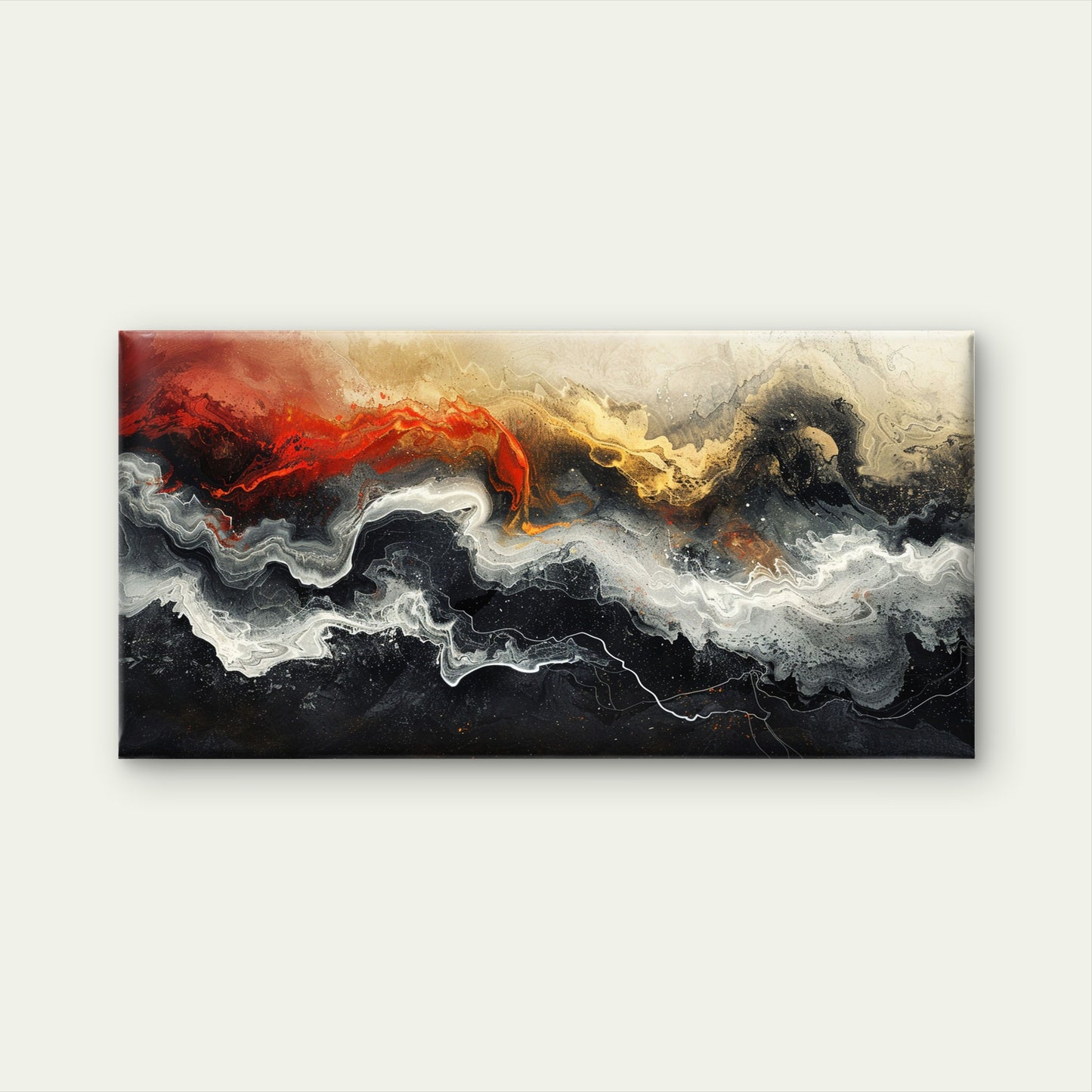 Orange Black Liquid River Wall Art Canvas Office Home Room Framed 120x60cm