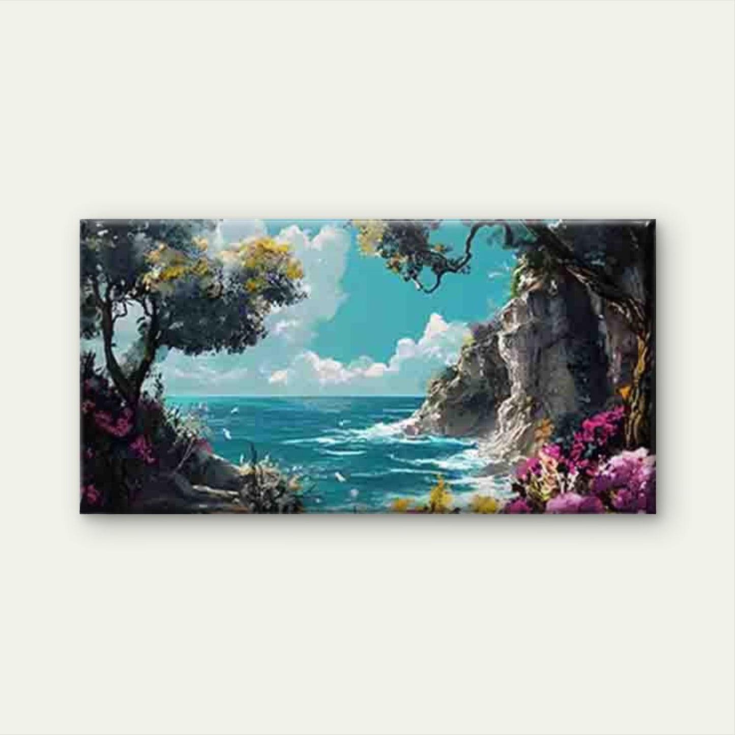 Coastal Mountain Landscape Wall Art Canvas Office Home Room Framed 120x60cm - Bella Home Decor