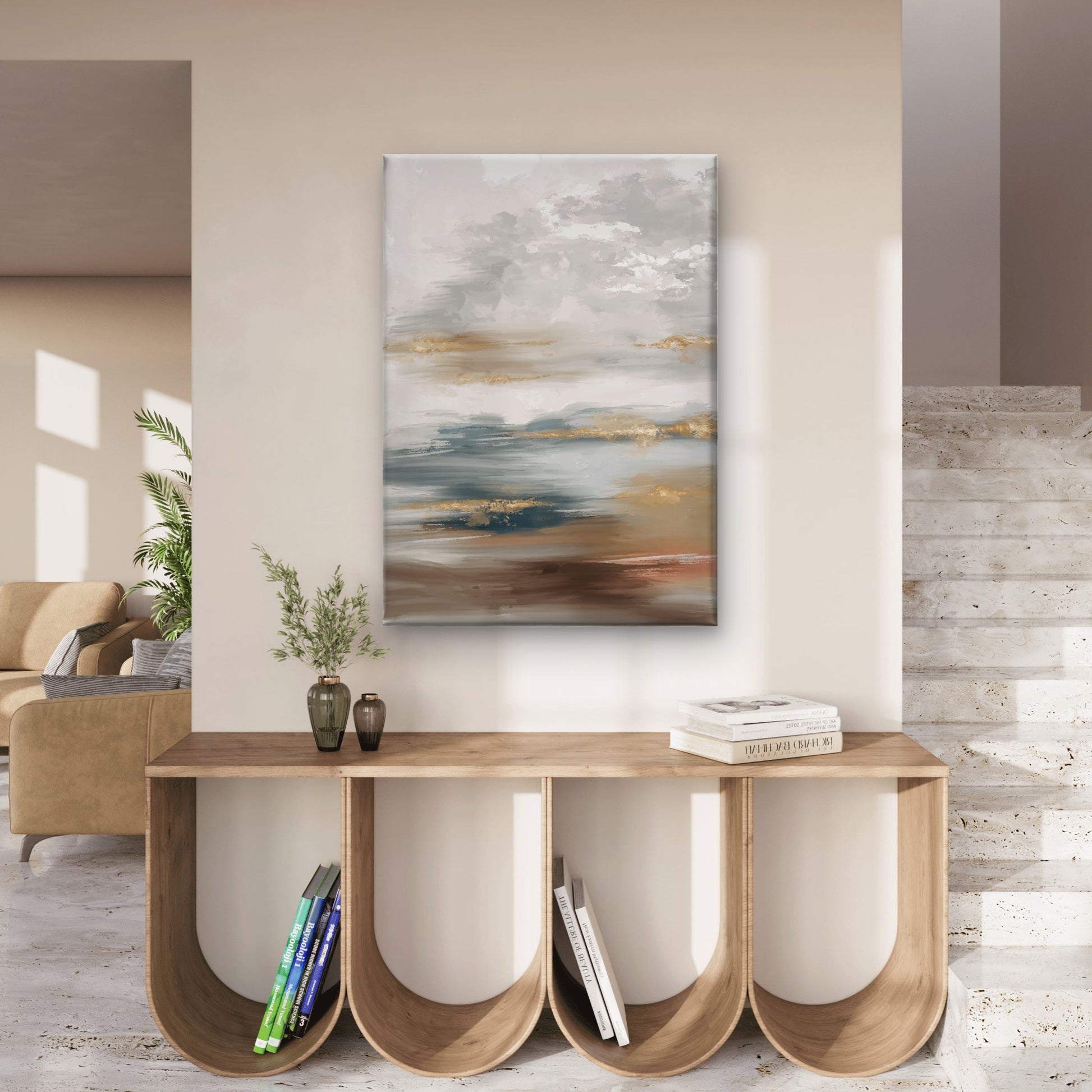 Abstract hand painted landscape Neutral Canvas Print Wall Art Decor 100% Australian Made - Bella Home Decor
