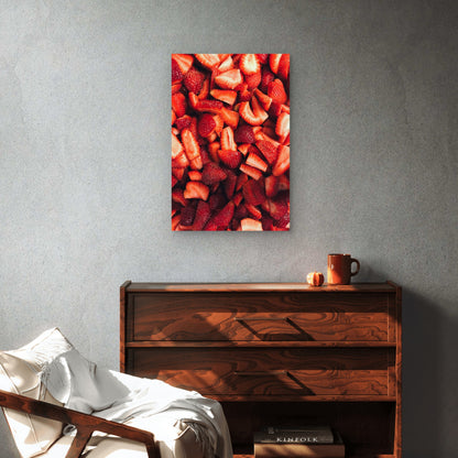 Close Up Of Many Cut Strawberries 40x60cm Metal Print Ready to Hang