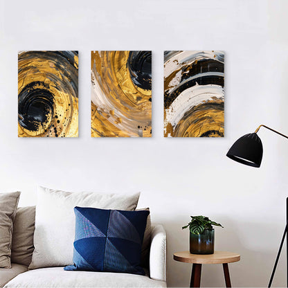 3pcs Modern Golden Swirl Pattern Wall Art Set Canvas Framed 40x60cm - High Quality Print 100% Australian Made Wall Canvas Ready to Hang