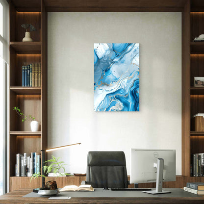 Blue Ocean Fluid Abstract Wave Painting 40x60cm Metal Print Ready to Hang