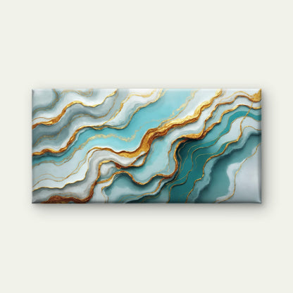 Turquoise Tides Gilded Ripples Wall Art Canvas Office Home Room Framed 120x60cm - Bella Home Decor