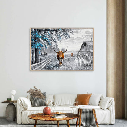 Black And White Highland Cow Farmhouse Wall Art Decor 100% Australian Made