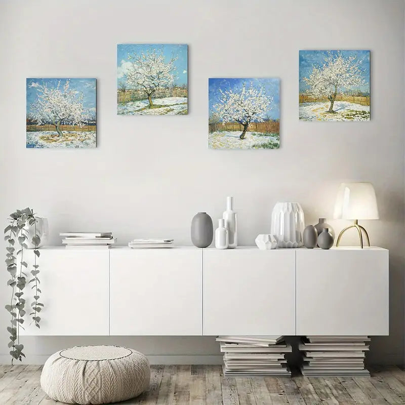 4pcs Snowy Ground & Blue Sky Wall Art Canvas Framed