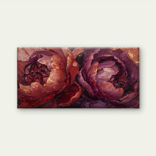 Burgundy Plum Peony Oil Paint Wall Art Canvas Office Home Room Framed 120x60cm