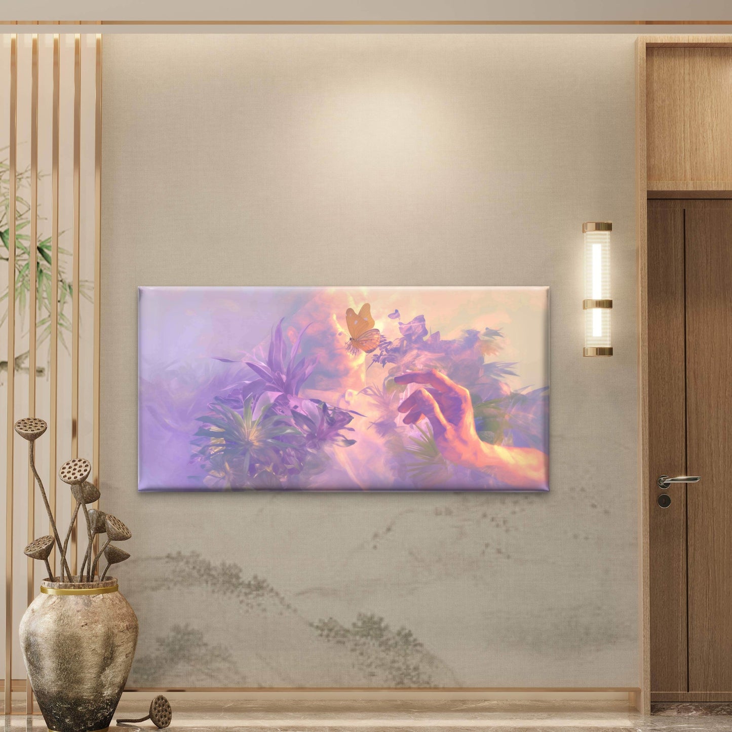 Abstract Hand Reaching Butterfl Wall Art Canvas Office Home Room Framed 120x60cm