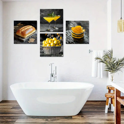 4pcs Floral Bread & Baked Goods Themed Posters Wall Art Canvas Framed