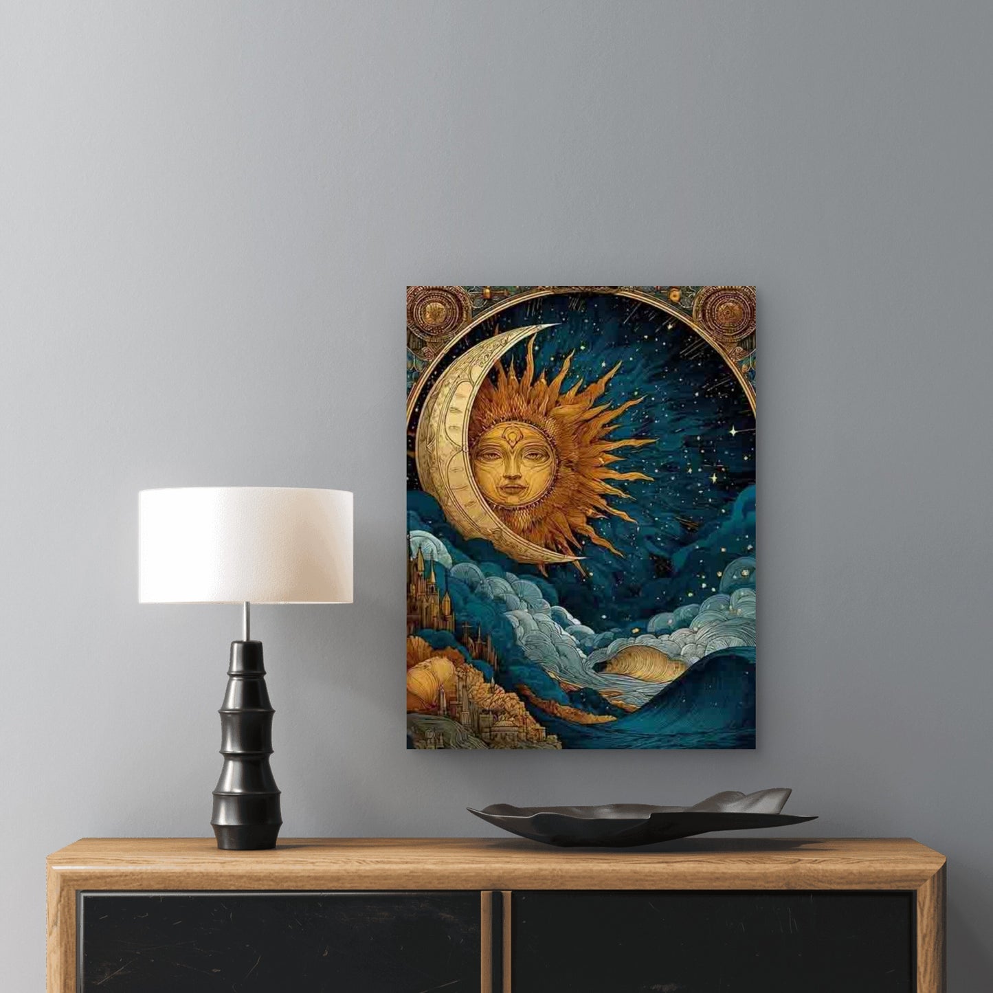 Celestial Moon Sun Ocean Artwork Metal Print Ready to Hang