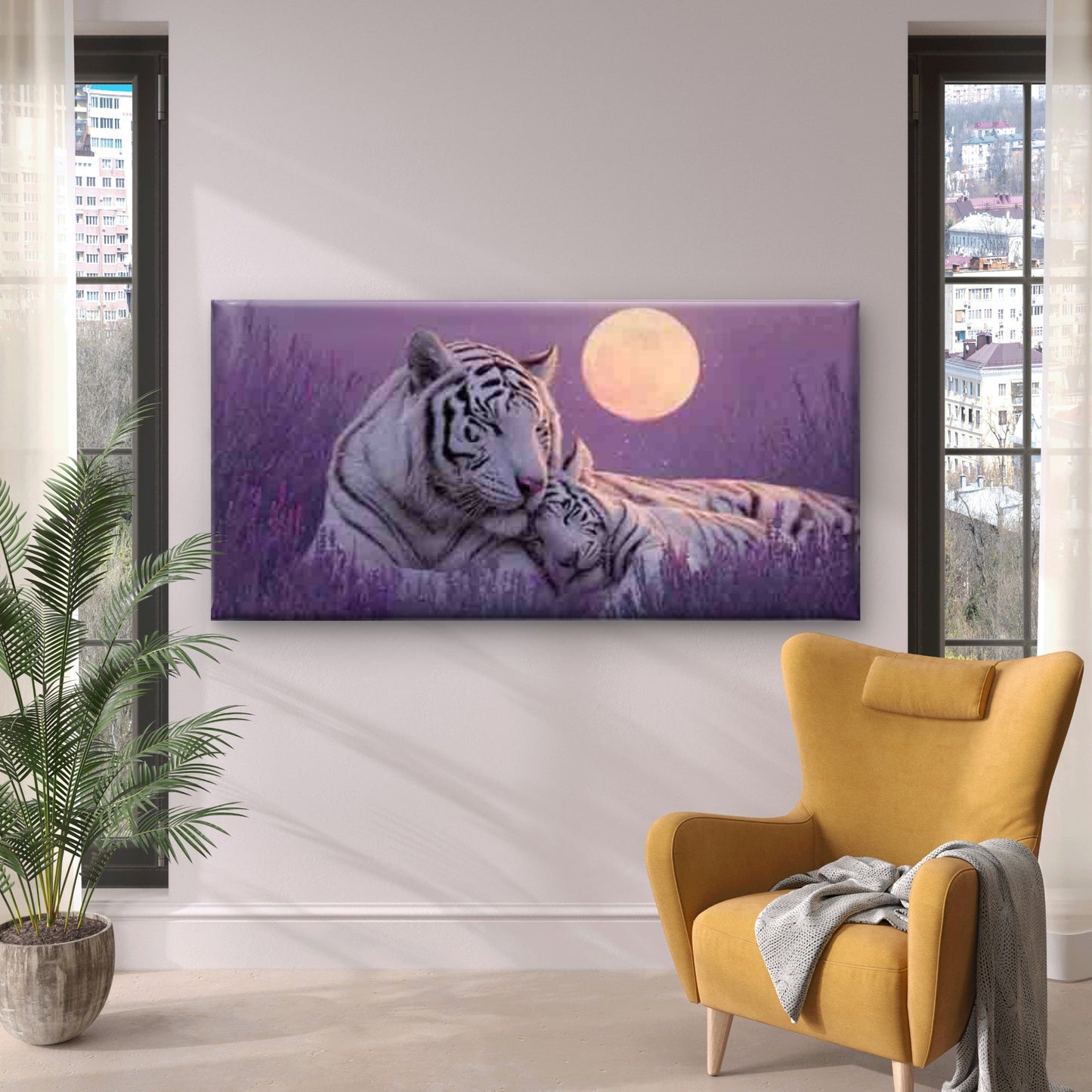 White Tiger Couple Wall Art Canvas Office Home Room Framed 120x60cm