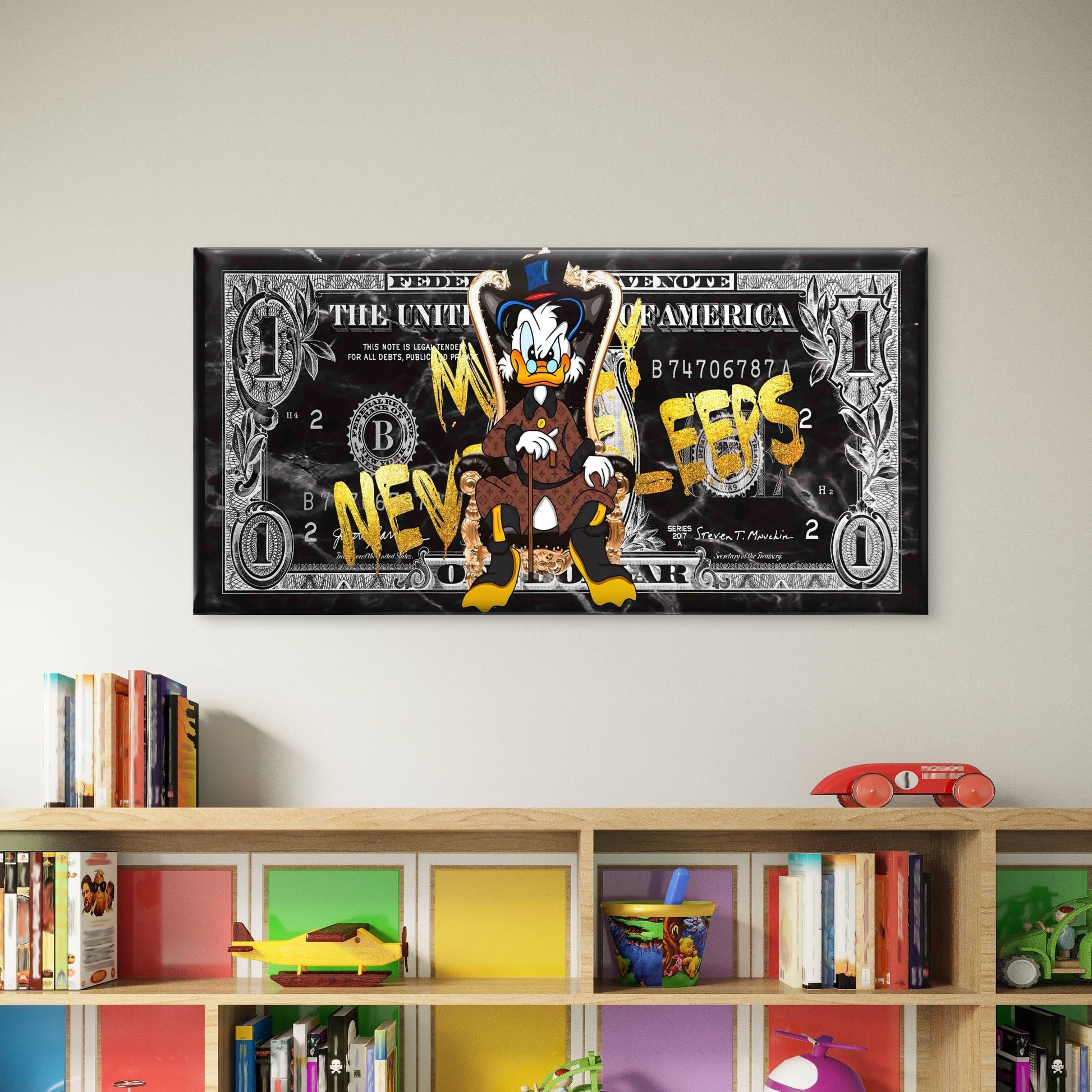 Wealthy Bird Cash Bill Wall Art Canvas Office Home Room Framed 120x60cm - Bella Home Decor