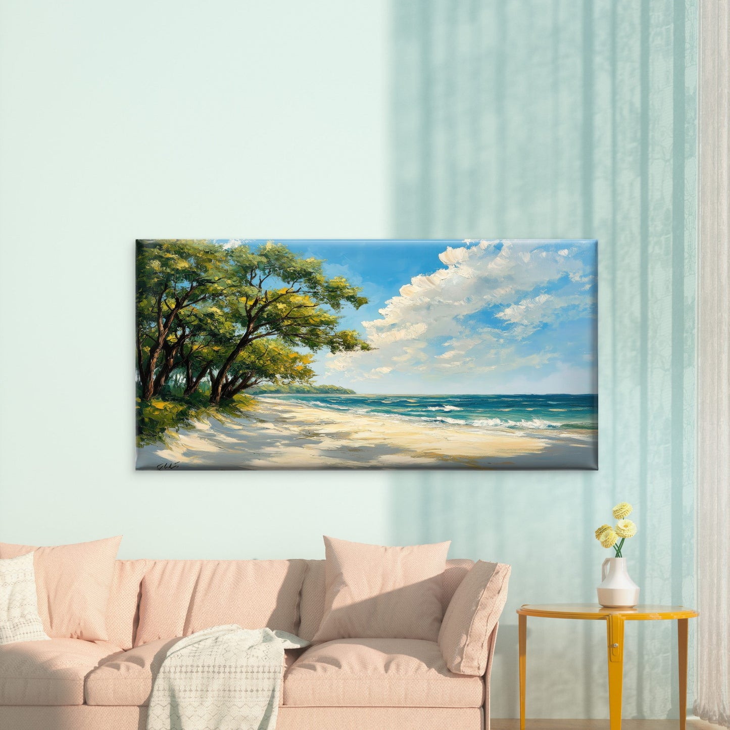 Sunny Beach Ocean View Wall Art Canvas Office Home Room Framed 120x60cm