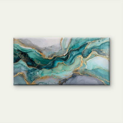 Teal Green Golden Marble Wall Art Canvas Office Home Room Framed 120x60cm