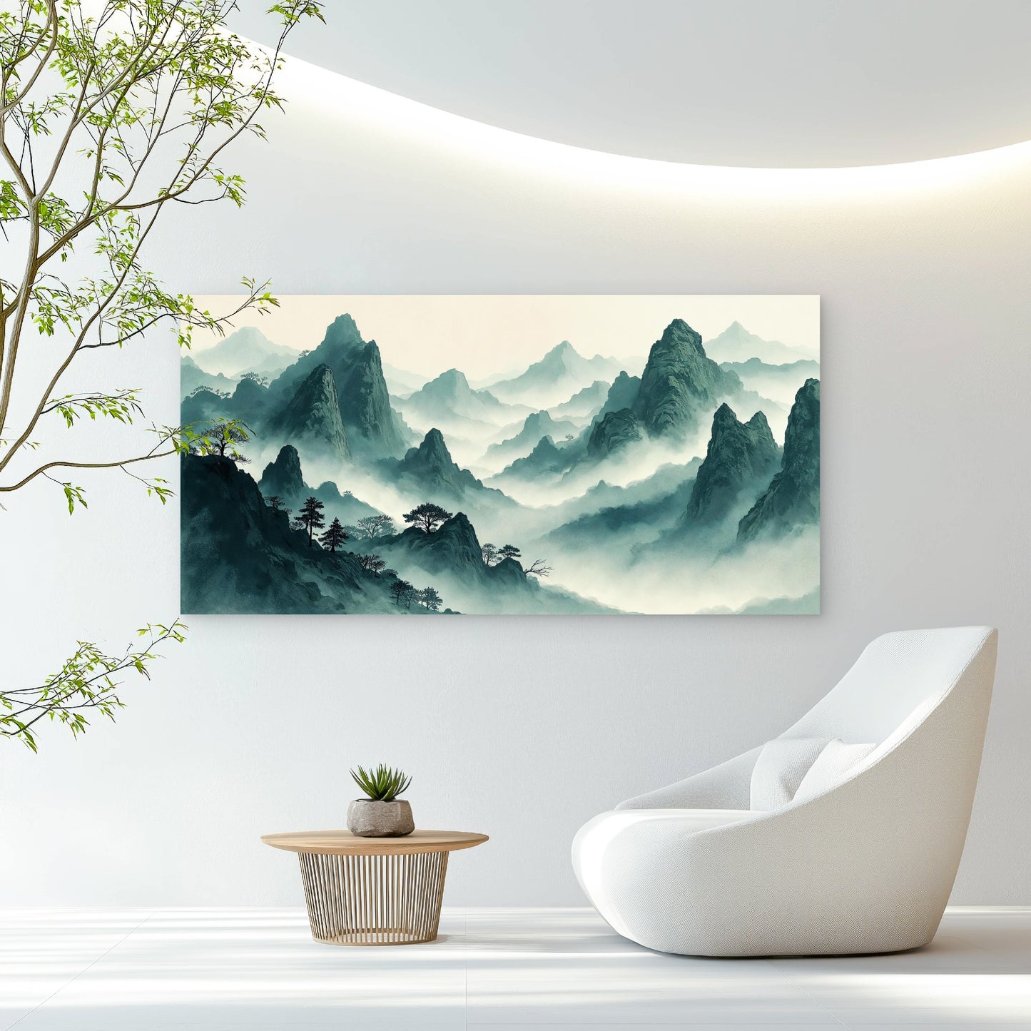 Ethereal Misty Mountain Ink Wall Art Canvas Office Home Room Framed 120x60cm - Bella Home Decor