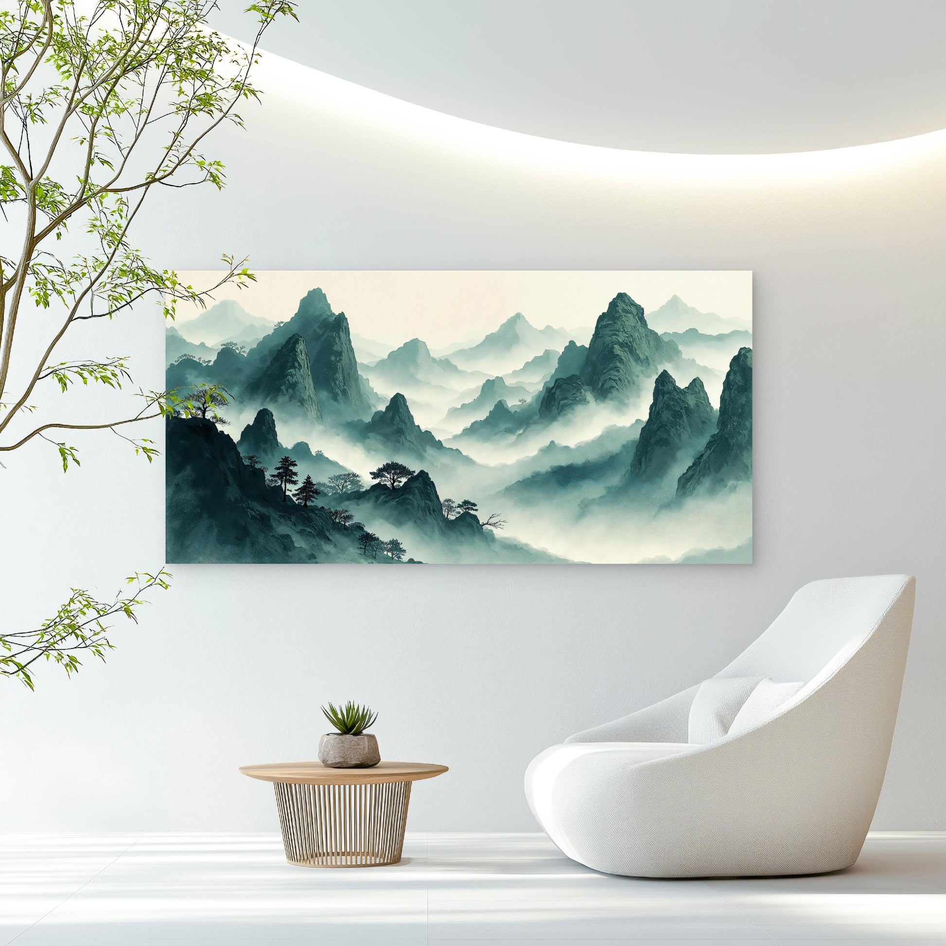 Ethereal Misty Mountain Ink Wall Art Canvas Office Home Room Framed 120x60cm - Bella Home Decor