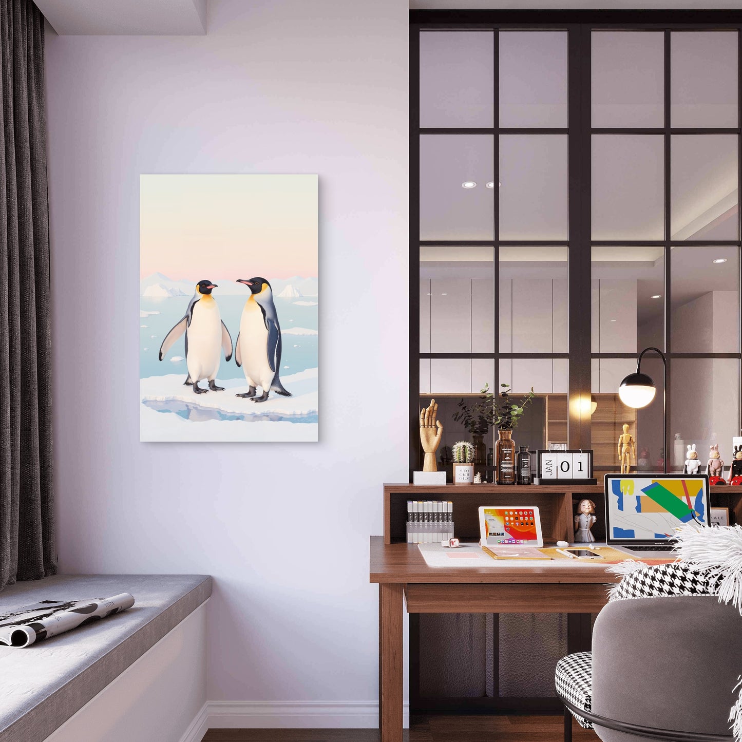 Artistic Pastel Animal Penguin Portrait Illustration 40x60cm Metal Print Ready to Hang