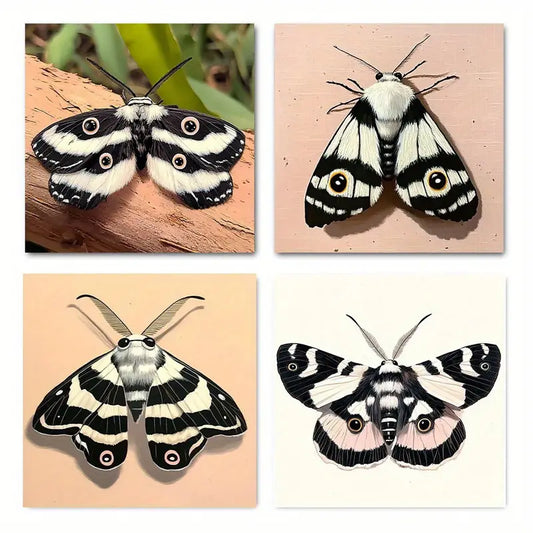 4pcs Black & White Moth Canvas Art Prints Wall Art Canvas Framed