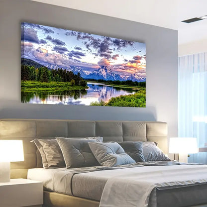 Grand Teton National Park Oxbow Bend Mountain River Forest Scenery Wall Art canvas office home room framed 120x60cm - Bella Home Decor