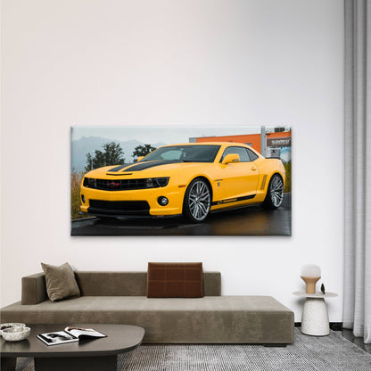 Yellow Camaro Performance Life Wall Art Canvas Office Home Room Framed 120x60cm