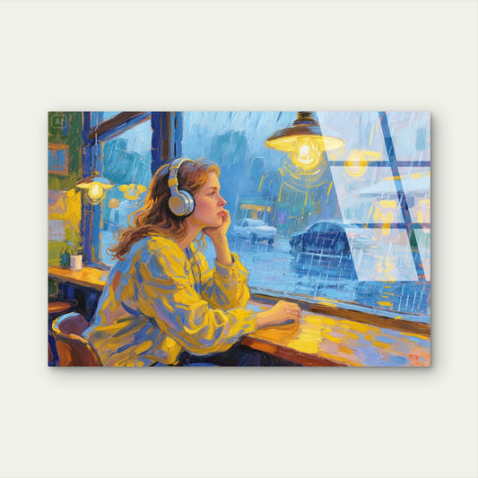 Rainy Day Cafe Window Painting Acrylic Glass Printing Wall Art Australian Made Quality
