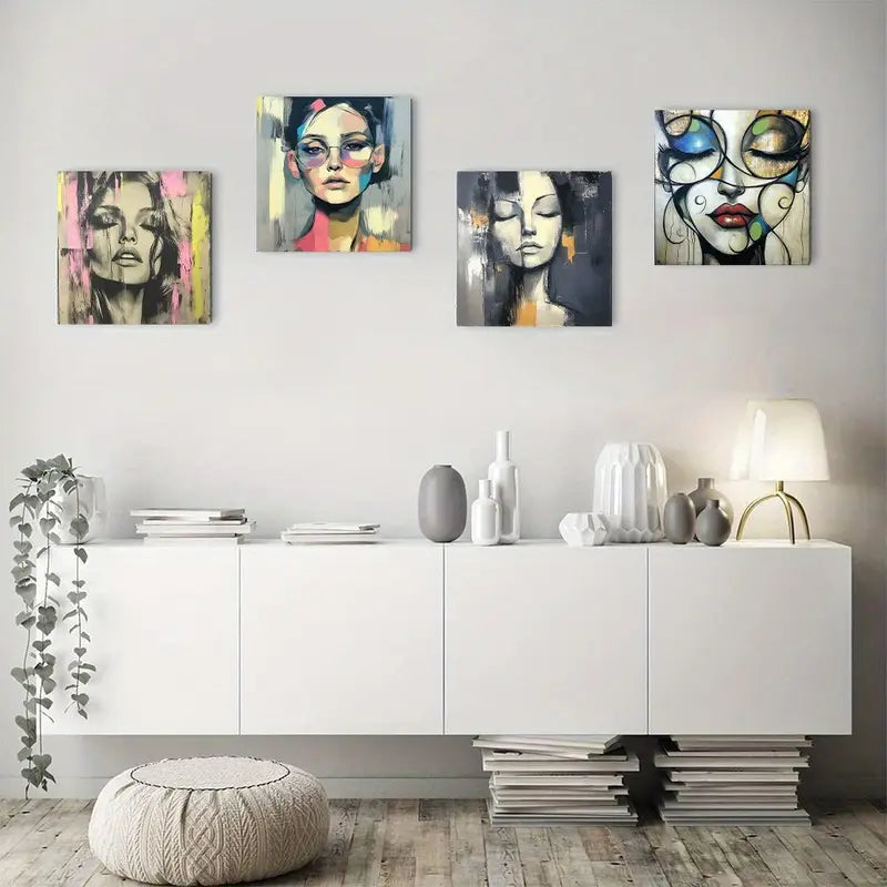 4pcs Stunning Black Face Vintage Inspire Perfect Wall Art Canvas Framed