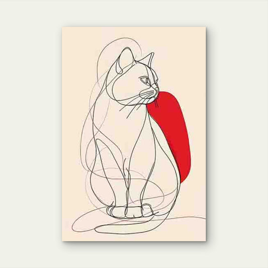 Line Drawing Cat Pattern with Red Accents 60x90cm Metal Print Ready to Hang
