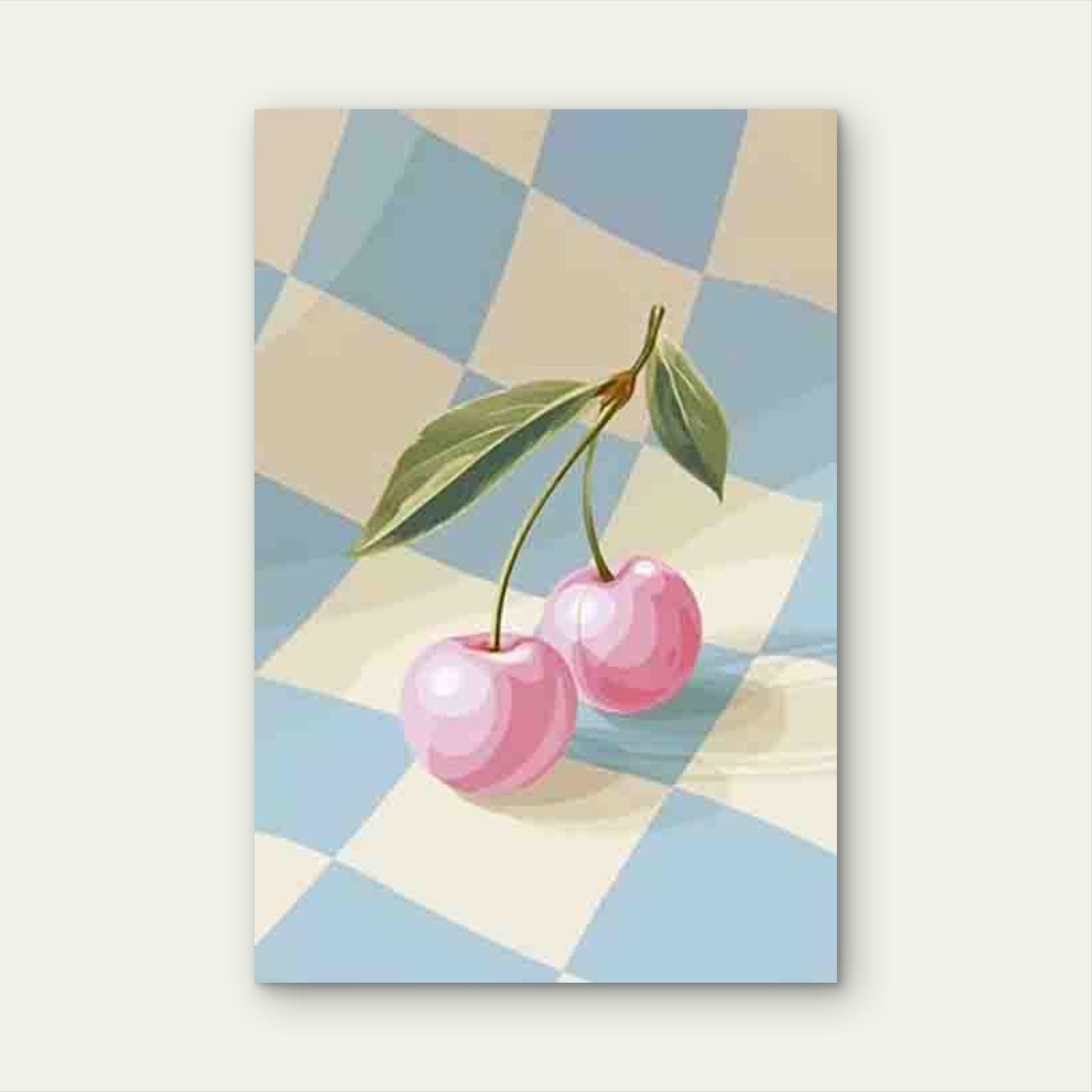 Pink Cherries on Checkerboard 60x90cm Metal Print Ready to Hang