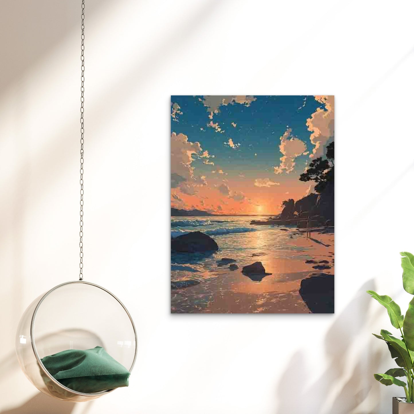 Manga-Style Artwork of a Japanese Sunset Beach 40x60cm Metal Print Ready to Hang - Bella Home Decor