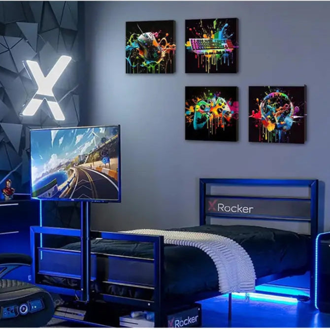 4pcs Graffiti Gamepad Earphone Wall Art Canvas Framed