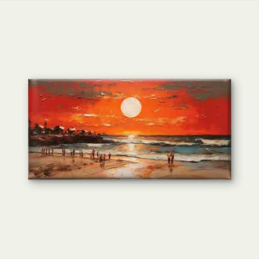 Sunset Beach Scene with Ocean Wall Art Canvas Office Home Room Framed 120x60cm