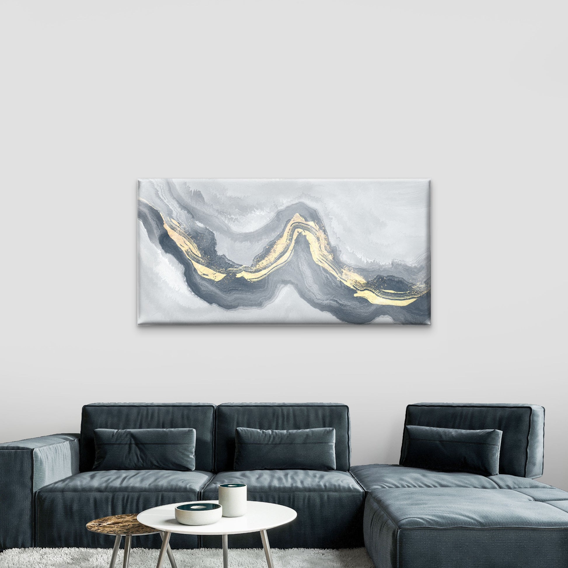Modern Gray White Fluid Ink Swirl Wall Art Canvas Office Home Framed 120x60cm