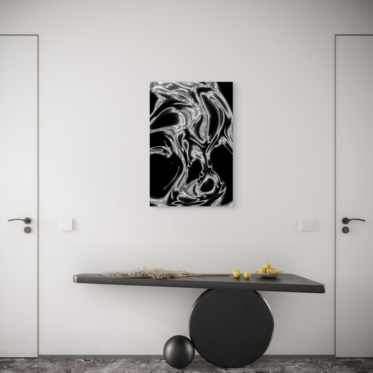 Abstract Metallic Fluid Shapes on Black Background 40x60cm Metal Print Ready to Hang