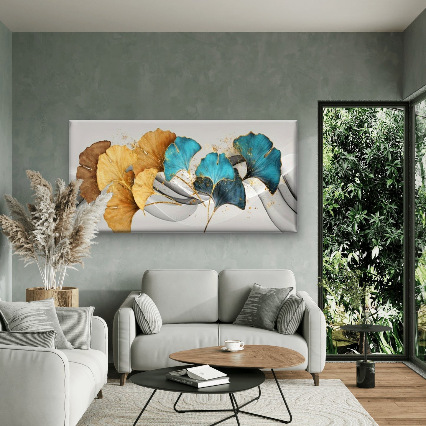 Featuring Ginkgo Leaves Wall Art Canvas Office Home Room Framed 120x60cm