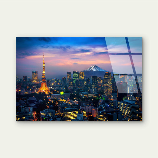 Tokyo Tower Mount Fuji Twilight Acrylic Glass Printing Wall Art Australian Made Quality