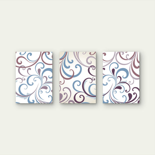 3pcs Purple Blue Swirl Scroll Wave Pattern Wall Art Set Canvas Framed 60x90cm - High Quality Print 100% Australian Made Wall Canvas Ready to Hang