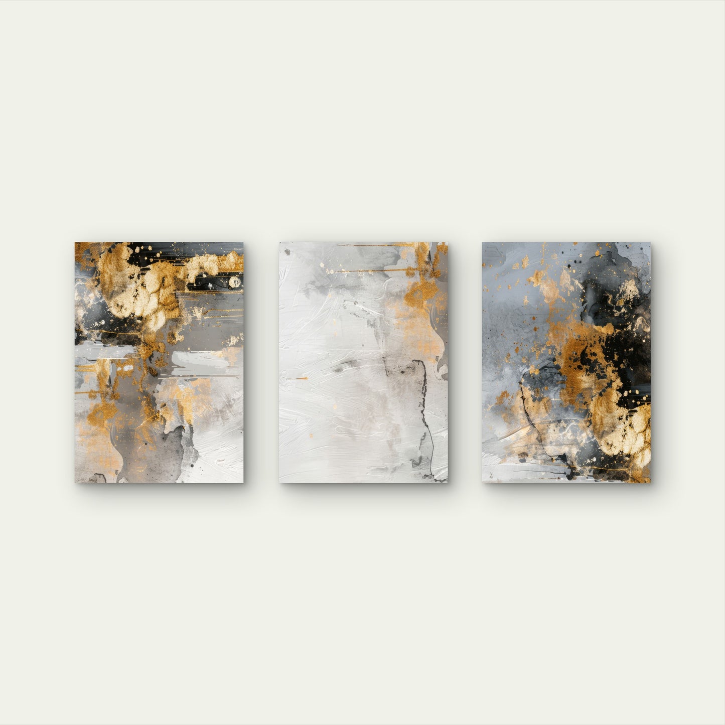 3pcs Gold Grey Abstract Luxury Modern  Wall Art Set Canvas Framed 60x90cm - High Quality Print 100% Australian Made Wall Canvas Ready to Hang