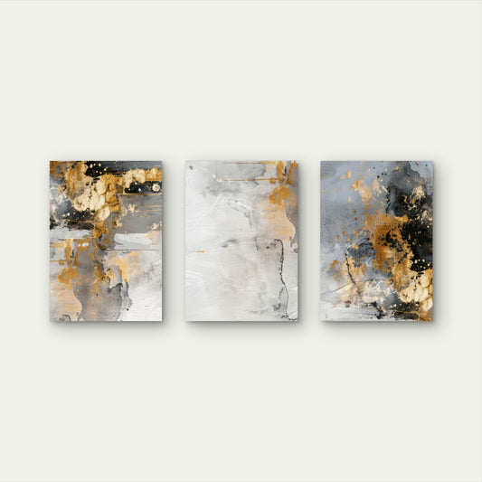 3pcs Gold Grey Abstract Luxury Modern Wall Art Set Canvas Framed 60x90cm - High Quality Print 100% Australian Made Wall Canvas Ready to Hang